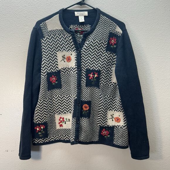 Bechamel Sweater Cottagecore Granny Black Cardigan Patchwork Button Up Floral PL - Picture 1 of 3